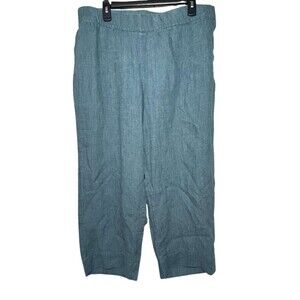 J.Jill Pure Jill Pull On Linen Ankle Pants Women's Large Green Cropped